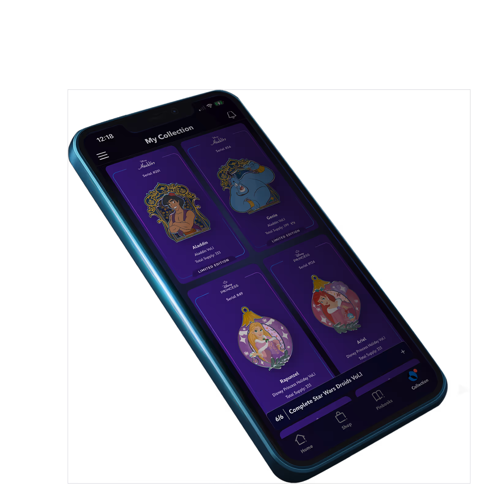 A mobile phone showing the Disney Pinnacle by Dapper Labs app interface.